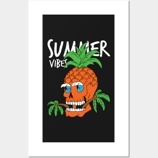 Funny skull pineapple with palm trees Posters and Art